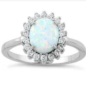 Sterling Silver Oval White Lab Opal CZ Ring